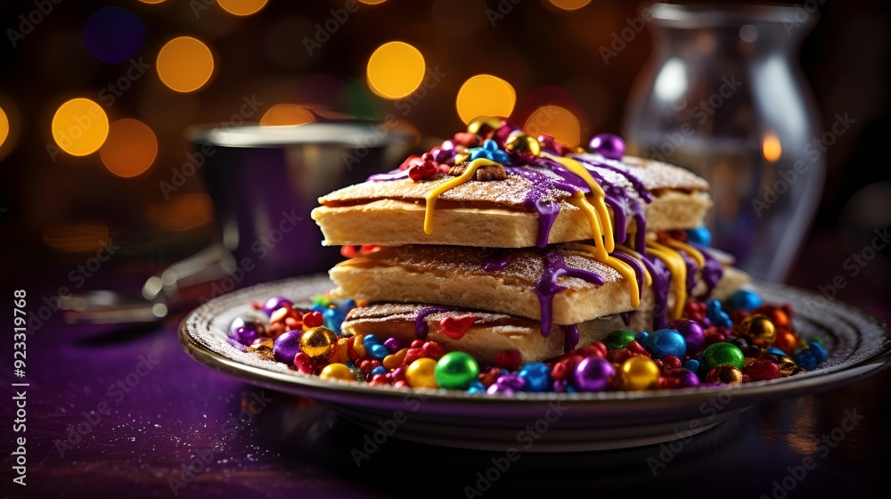 Naklejka premium A delightful serving of Mardi Gras pancakes