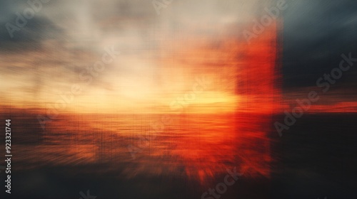 Dramatic abstract sunset landscape with intense red and orange hues blending into dark clouds creating atmospheric mood for art and design