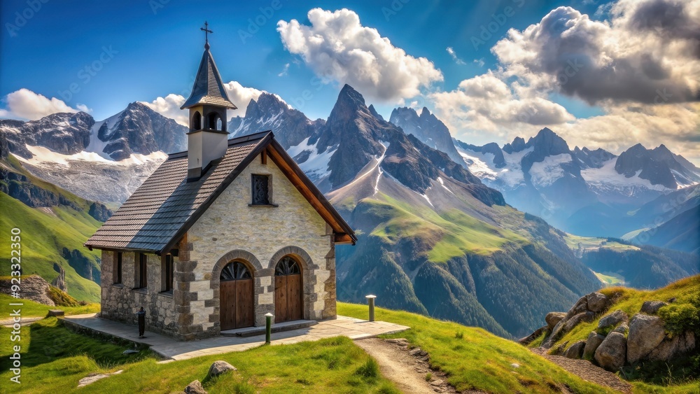 Majestic marmot chapel nestled in the Alps , chapel, marmot, Alps, mountain, architecture, religious, landscape, scenic Majestic marmot chapel nestled in the Alps , chapel, marmot, Alps, mountain, architecture, religious, landscape, scenic