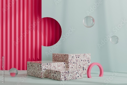Premium minimalist geometric podium with abstract shadow for presentation, 3d illustration.