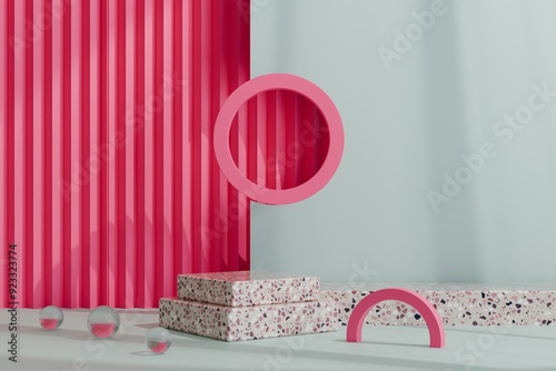 Premium minimalist geometric podium with abstract shadow for presentation, 3d illustration.