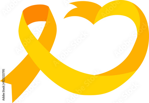 Yellow Orange Ribbon for Suicide Prevention and Childhood Cancer