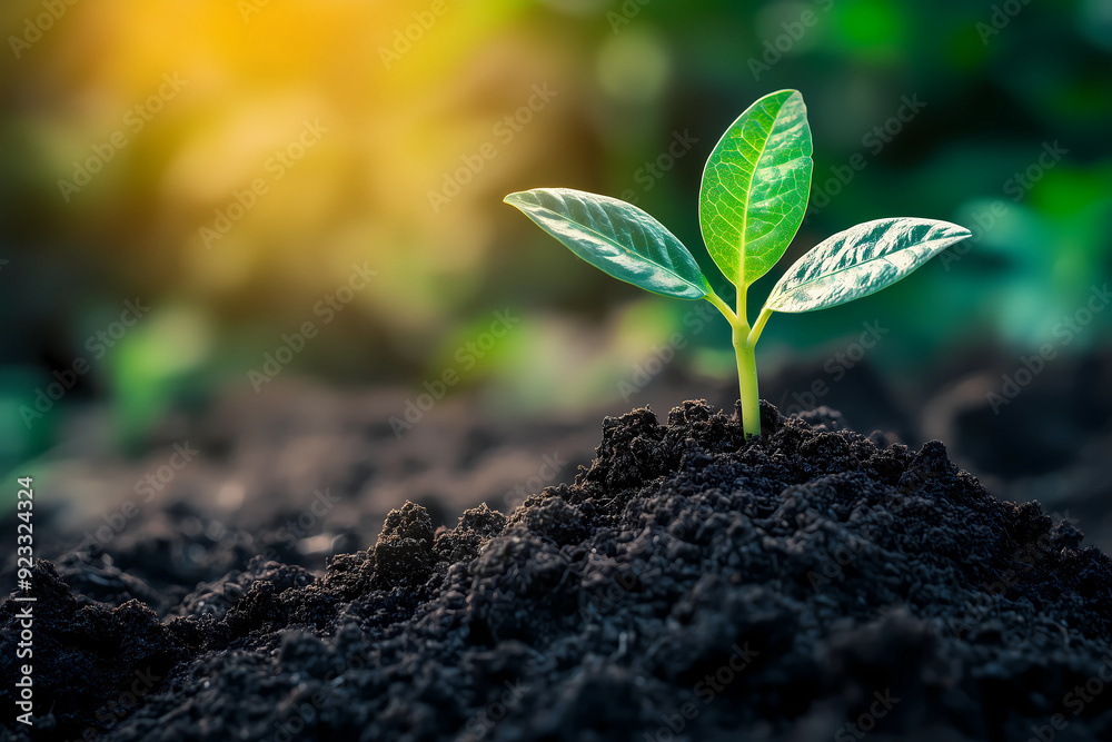 the seedling sprouts from the soil, surrounded by sunlight. World Wildlife Day, conservation, sustainability, natural environment concept the seedling sprouts from the soil, surrounded by sunlight. World Wildlife Day, conservation, sustainability, natural environment concept