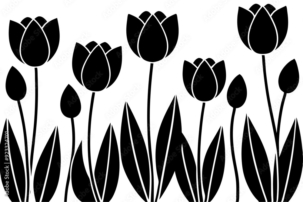 Fototapeta premium Black Outline Tulip Vector Illustration Printable Flower Graphic Design