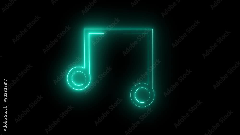Music sign neon glowing animation. Neon line music icon sat animation on black background. Music sign neon glowing animation. Neon line music icon sat animation on black background.