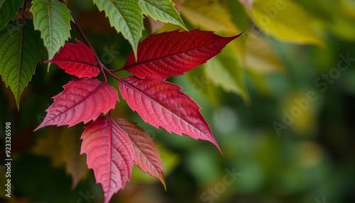 a close up of a red leaf on a tree branch.