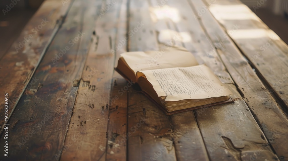 An old, worn book lies open on a rustic, weathered wooden table, evoking a sense of nostalgia and history. An old, worn book lies open on a rustic, weathered wooden table, evoking a sense of nostalgia and history.