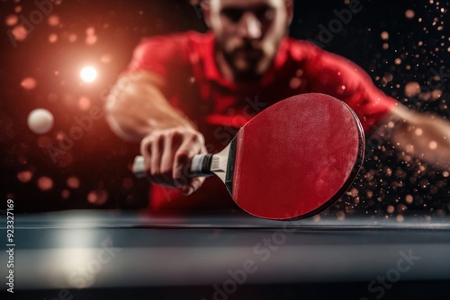 A dedicated table tennis player executes a powerful shot during a competitive game, highlighting the intensity, concentration, and skill involved in the sport of table tennis.