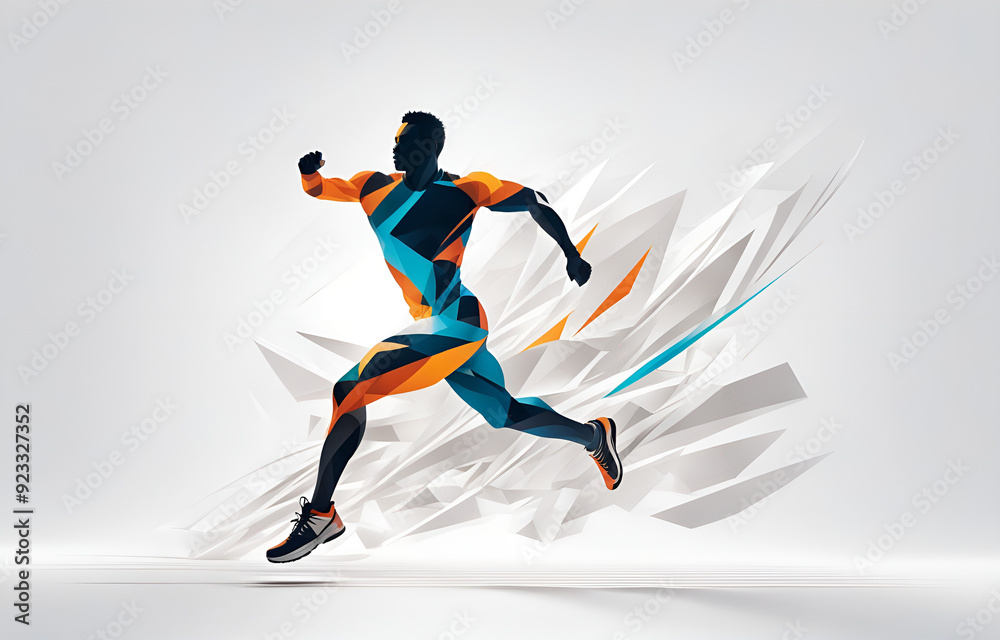 Naklejka premium A silhouette of an athlete, in motion, telephoto lens, full of power, smooth lines, white background, sports aesthetics
