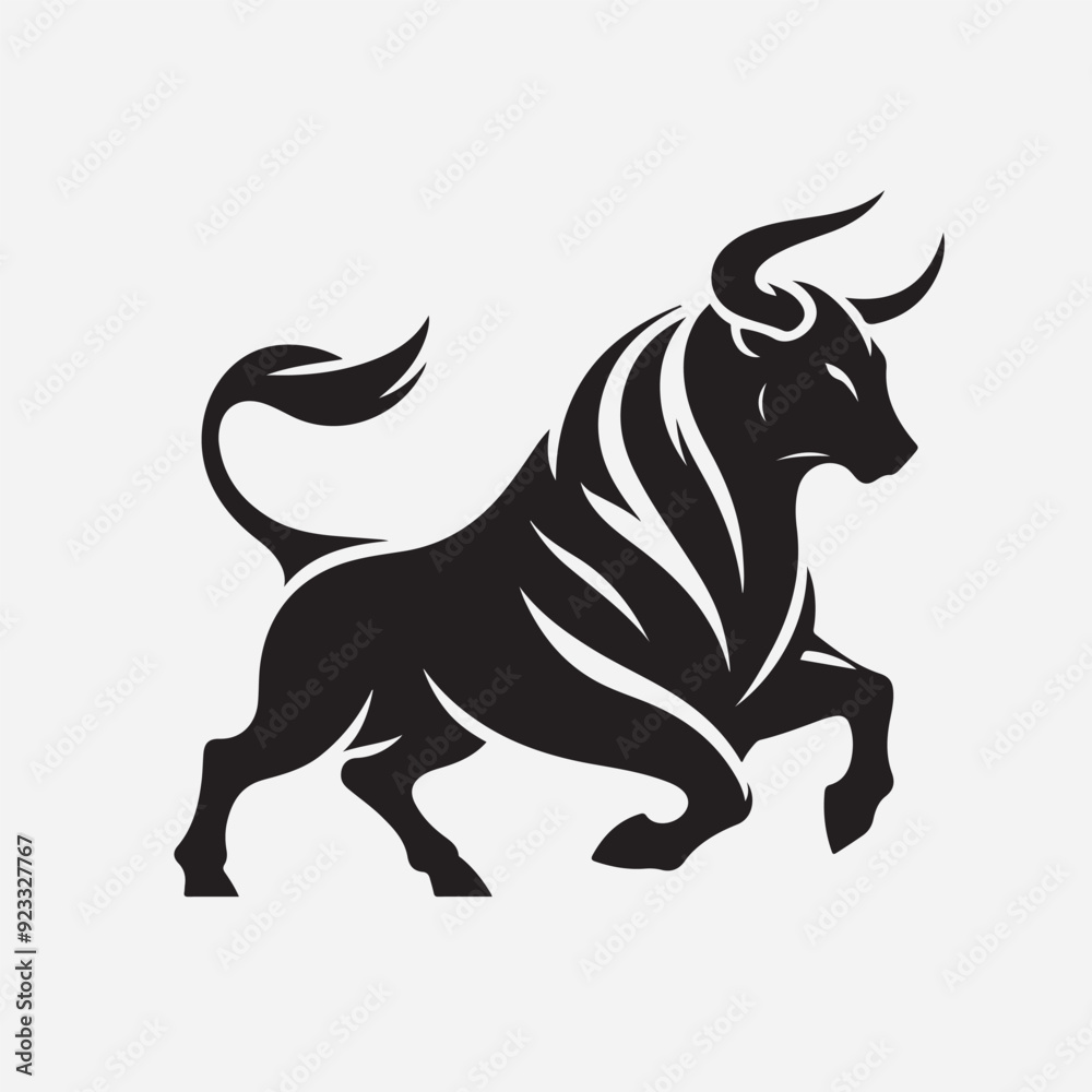Fototapeta premium A fierce and powerful black bull logo, a symbol of strength, determination, and unwavering ambition. Perfect for financial institutions, sports teams, and brands seeking to pro