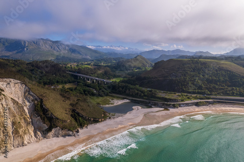 Aerial view of Playa de San Antolín de Bedón on north of Spain photo