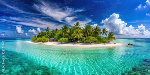 Fototapeta Naklejka Na Ścianę i Meble -  Tropical island paradise in the Maldives with crystal clear turquoise water and white sandy beaches