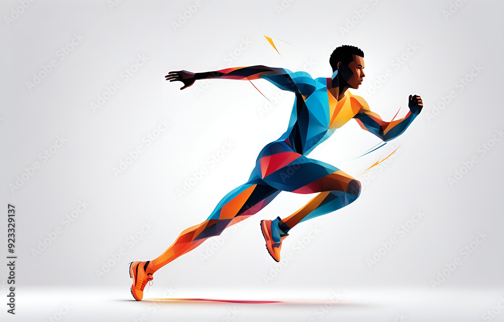 Fototapeta premium A silhouette of an athlete, in motion, telephoto lens, full of power, smooth lines, white background, sports aesthetics