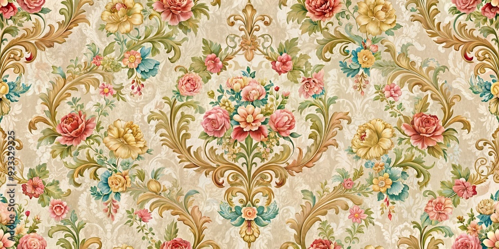 Seamless floral pattern with damask, baroque, rococo, and Victorian ...