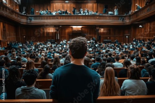 Wallpaper Mural A crowded traditional lecture hall filled with numerous students who are focused on an ongoing lecture or presentation. The setting is likely a formal academic environment. Torontodigital.ca