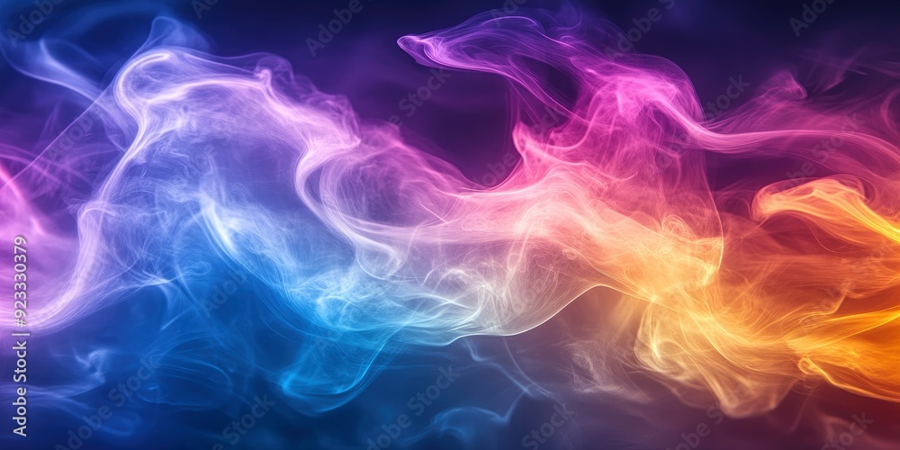 Fototapeta premium Abstract colorful, multicolored smoke spreading, bright background for advertising or design, wallpaper for gadget. Neon lighted smoke texture, blowing clouds. Modern designed , ai