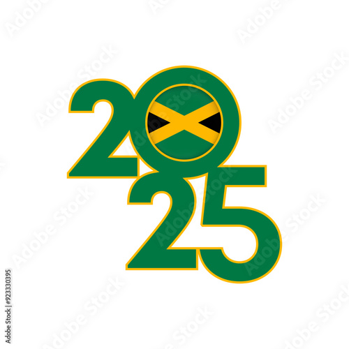 2025 banner with Jamaica flag inside. Vector illustration.