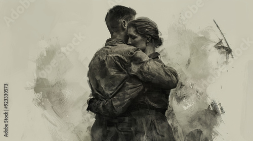 A couple in a moment of tenderness: a man and a woman with their eyes closed, immersed in the silence and closeness of each other. Their facial expressions convey the depth of feelings.