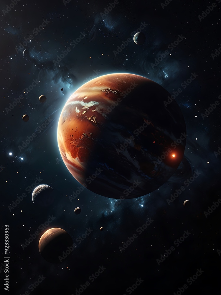 3D planets floating in deep space 3D planets floating in deep space