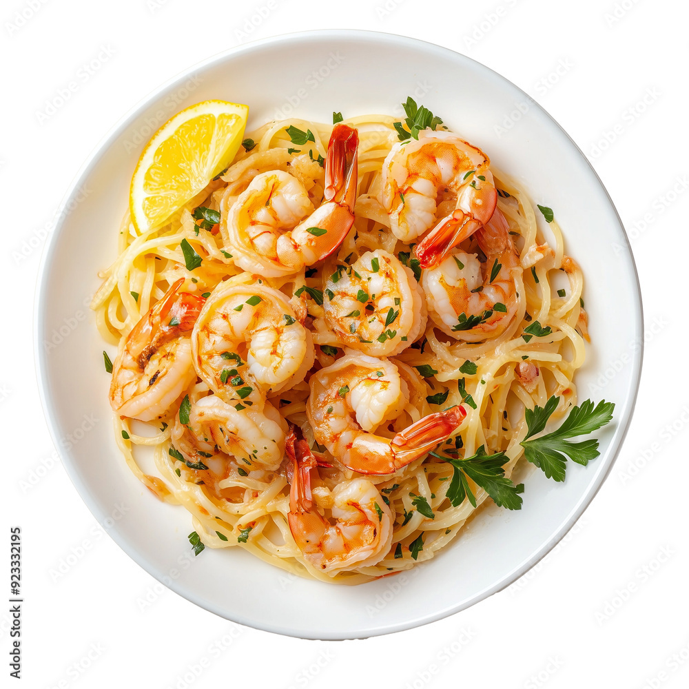Shrimp Scampi on plate isolated on transparent or white background