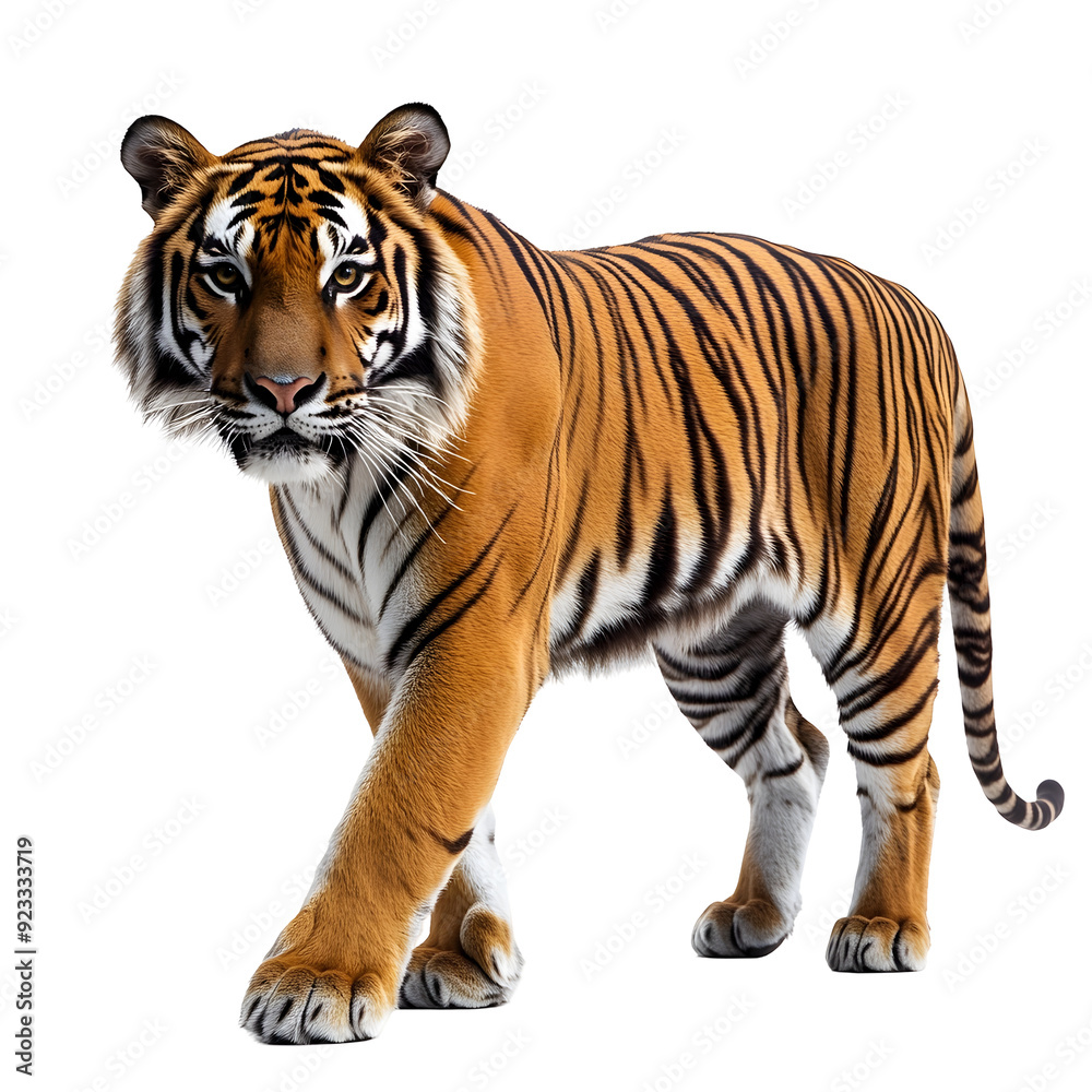 Obraz premium Captivating Bengal Tiger in Isolated Studio Portrait on Plain White Background transparent png