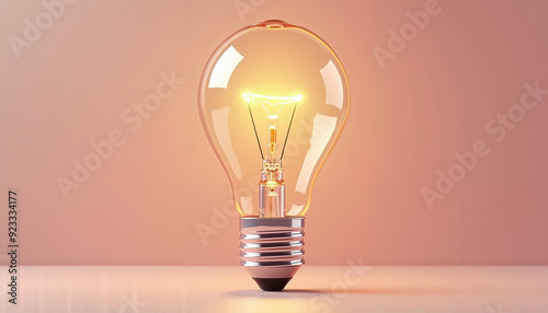 Illuminated light bulb with warm glow on pink background