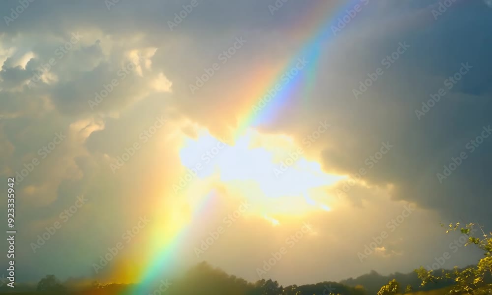 Rainbow After The Storm: A vibrant rainbow arcs across a dramatic sky, its colors bursting through dark clouds, symbolizing hope, renewal, and the beauty that follows hardship. Rainbow After The Storm: A vibrant rainbow arcs across a dramatic sky, its colors bursting through dark clouds, symbolizing hope, renewal, and the beauty that follows hardship.