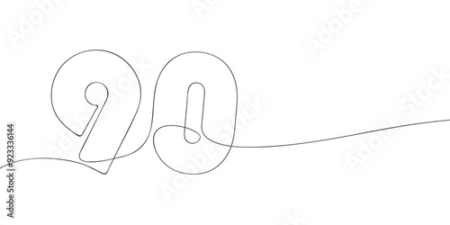 A single line drawing of a ninety symbol. Continuous line ninetieth number icon. One line icon. Vector illustration.
