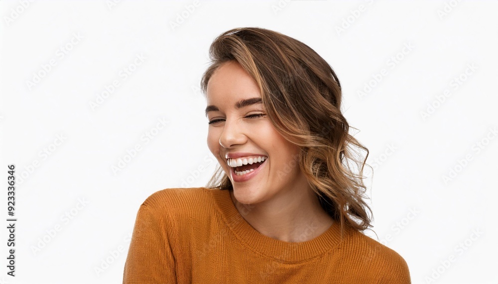 Happy young woman smiling and laughing, isolated on transparent background Happy young woman smiling and laughing, isolated on transparent background