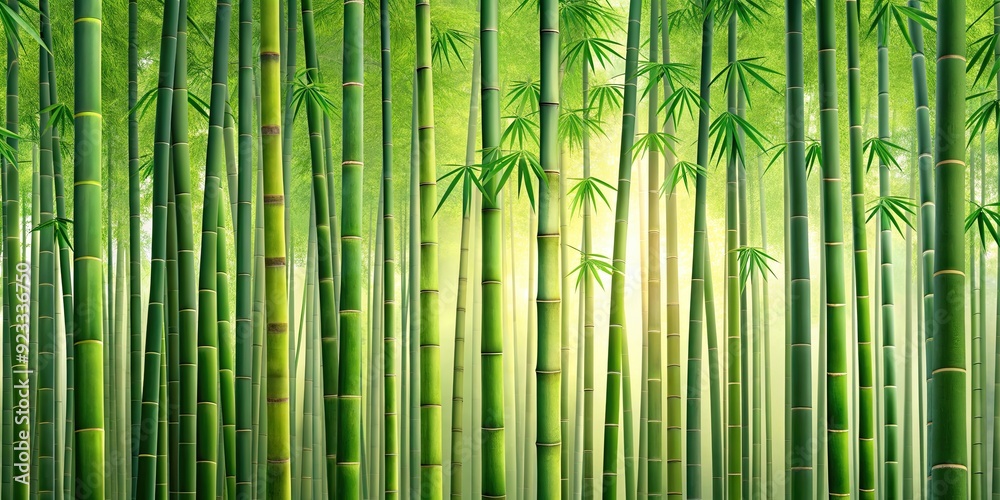 Seamless pattern of a tranquil bamboo forest garden, nature, greenery, tranquility, zen, Asian, foliage, peaceful, seamless