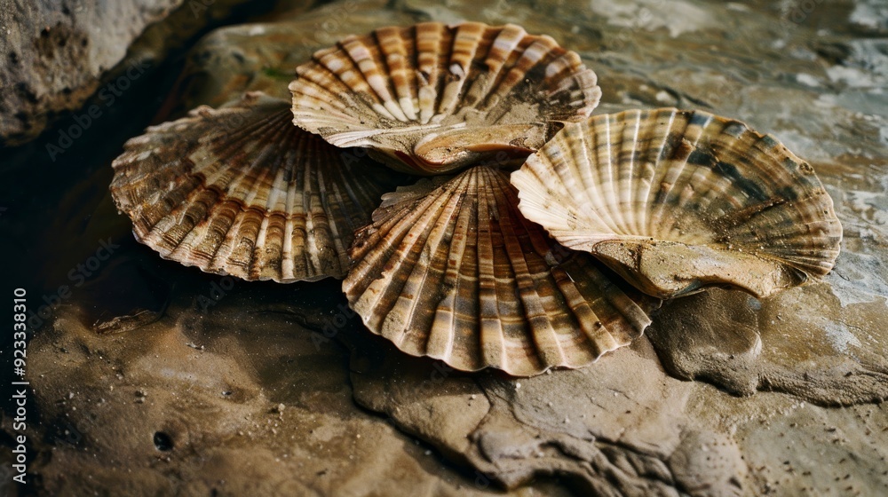 Close-up of seashells against rugged rocks, capturing the ocean's natural beauty and intricate textures. Close-up of seashells against rugged rocks, capturing the ocean's natural beauty and intricate textures.