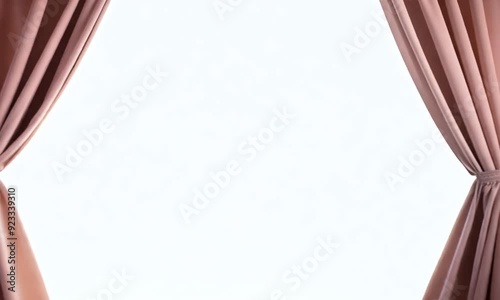 Pink Curtains Reveal: Elegant pink curtains frame a bright white backdrop, creating a sense of anticipation and possibility.  
