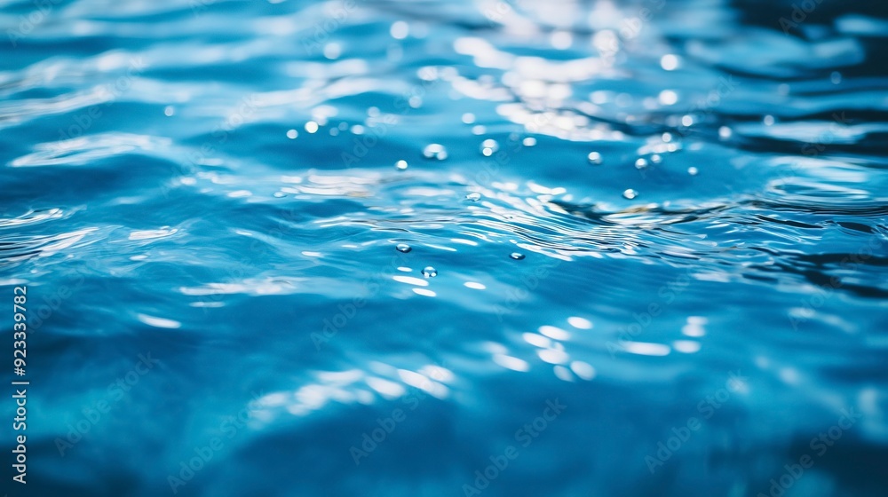 Blue water with ripples on the surface. Defocus blurred transparent blue colored clear calm water surface texture with splashes and bubbles. generative ai Blue water with ripples on the surface. Defocus blurred transparent blue colored clear calm water surface texture with splashes and bubbles. generative ai