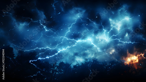 thunder lines flowing across a dark blue background, 3d illustration graphic digital artwork