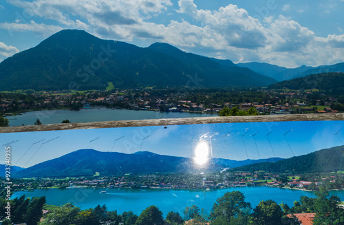 Tegernsee von oben mit Bergtafel Infotafel Informationstafel Berge Bergnamen photo