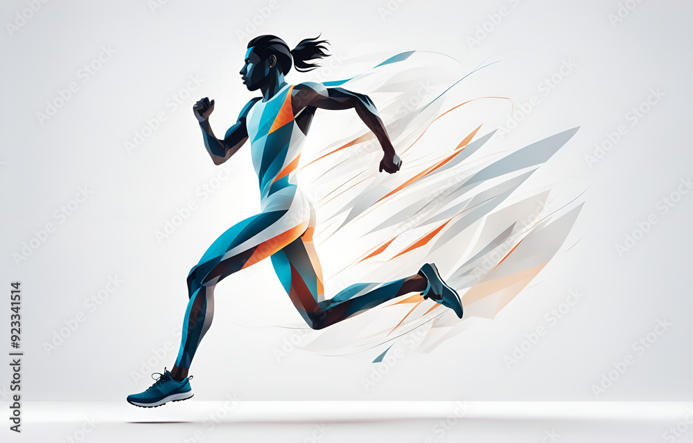 Obraz premium A silhouette of an athlete, in motion, telephoto lens, full of power, smooth lines, white background, sports aesthetics