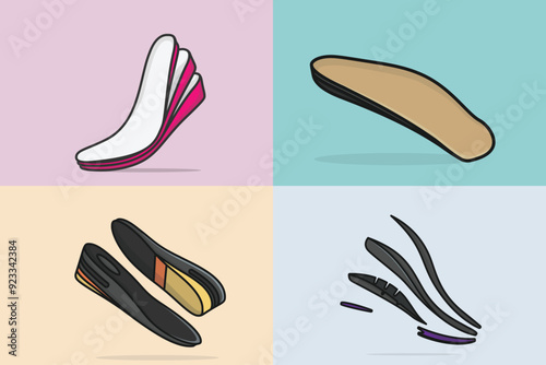 Set of Comfortable Orthotics Shoe Insole Pair, Arch Supports vector illustration. Fashion object icon concept. Collection of insoles for a comfortable and healthy walk vector design with shadow.