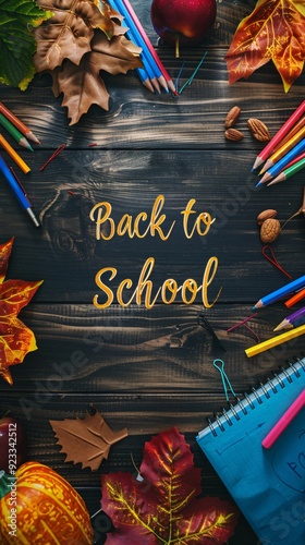 colorful text back to school on wooden table