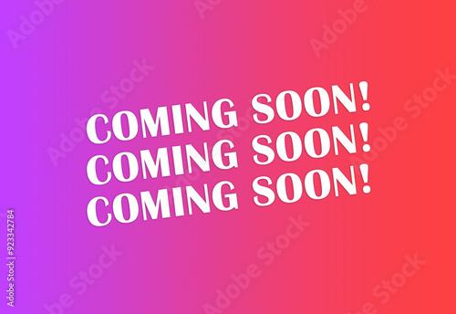 Coming Soon red and purple gradient graphic. Website construction, commerce, marketing advertising announcement concept.