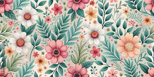 seamless floral pattern with blooming flowers and delicate leaves, floral, seamless, pattern, background, design