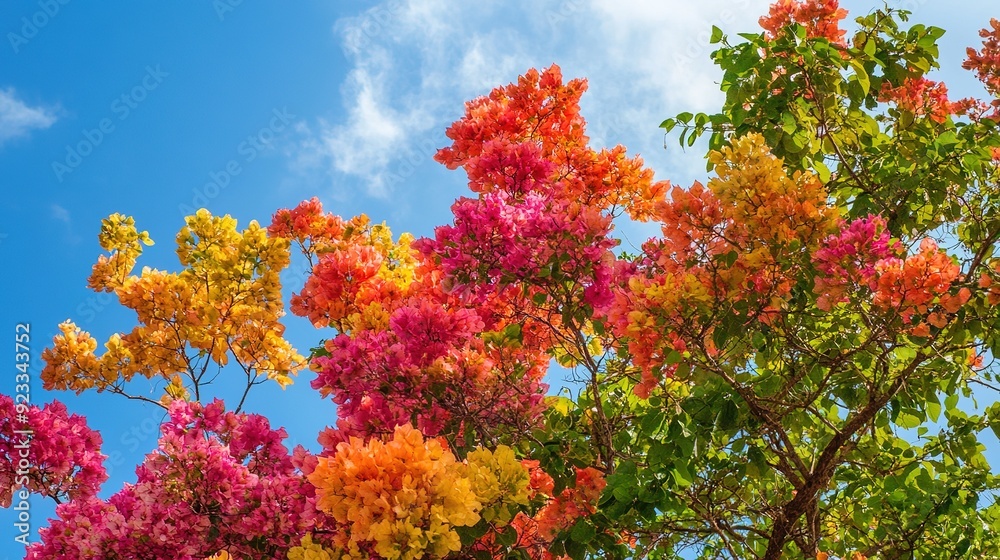 Vibrant Tree of Colorful Flowers: Stunning and Lush Floral Display Vibrant Tree of Colorful Flowers: Stunning and Lush Floral Display