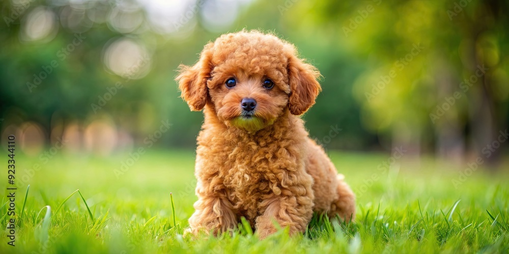 Red Toy Poodle Puppy sitting on green grass, fluffy and cute dog looking at the camera, puppy, red, Toy Poodle, sitting Red Toy Poodle Puppy sitting on green grass, fluffy and cute dog looking at the camera, puppy, red, Toy Poodle, sitting