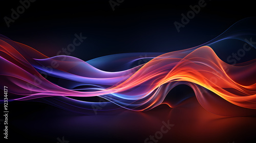 mauve orange thunder lines, translucent wave flowing across a dark blue background, 3d illustration digital graphic artwork resource