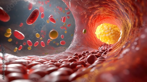 Virtual Image Depicting Cholesterol in the Bloodstream: Detailed Visualization of Lipid Accumulation photo