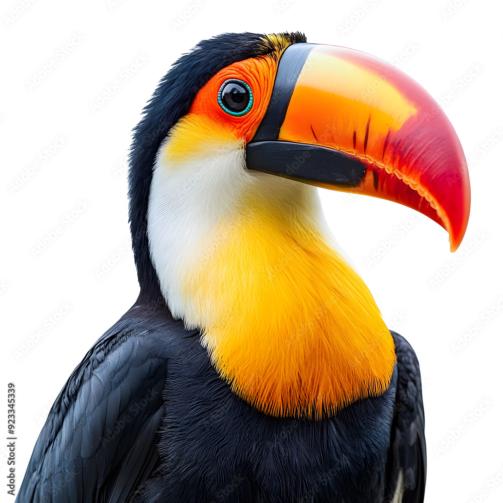 Fototapeta premium Vibrant Toucan Bird with Detailed Plumage against Plain White Background transparent png