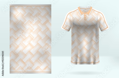 Abstract line pattern design on orange and white jersey background