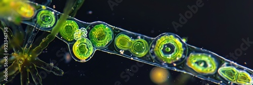 Freshwater phytoplankton division and diatom cell replication process photo