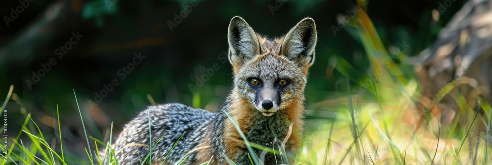 Bat-eared fox positioned on lush grass, observing the camera. Bat-eared fox positioned on lush grass, observing the camera.