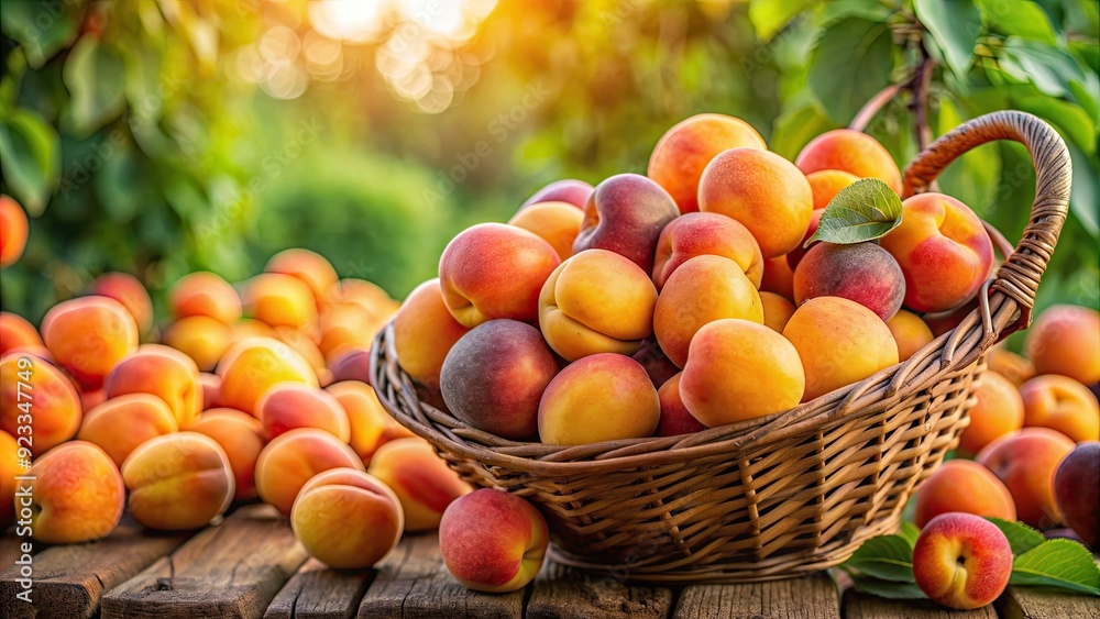 Close-up of ripe apricots during harvest season, apricots, fruit, harvest, fresh, ripe, close-up, juicy, organic Close-up of ripe apricots during harvest season, apricots, fruit, harvest, fresh, ripe, close-up, juicy, organic
