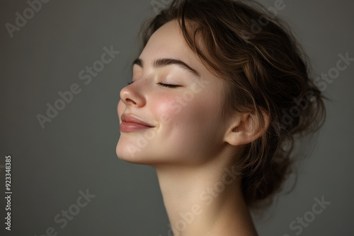 A close up of a woman's face with her eyes closed